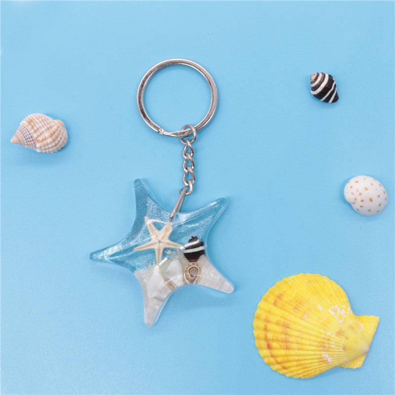 Wholesale 6pcs Resin Glue Natural Starfish Keychain