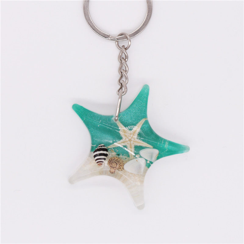 Wholesale 6pcs Resin Glue Natural Starfish Keychain
