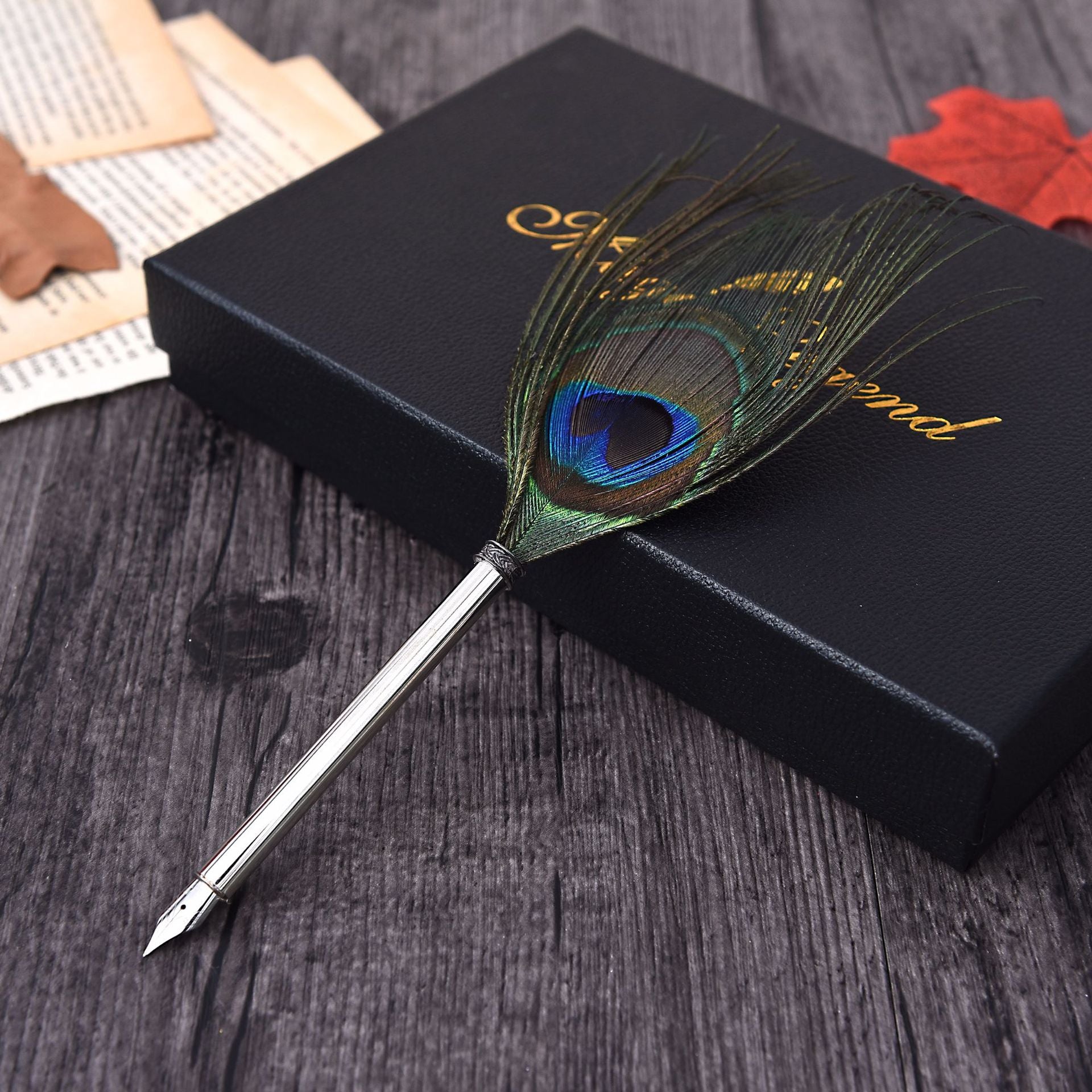 Wholesale Vintage Peacock Feather Fountain Pen Dip Pen Set Gift