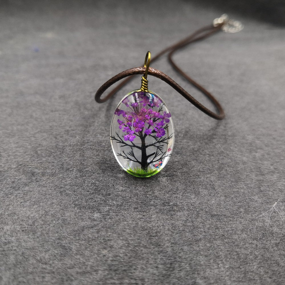 Wholesale Chic Crystal Pendant Necklace With Dried Flower Purple Boutique Resale Jewelry Accessory