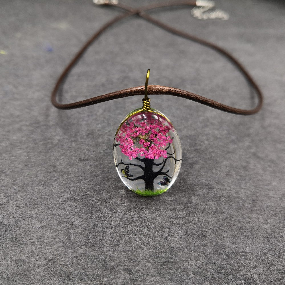 Wholesale Hand Painted Tree Flower Pendant Necklace Red Crystal Fashion Jewelry Accessory Gift For Women