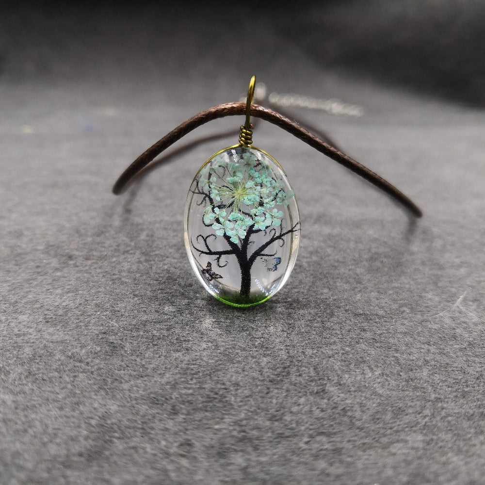 Wholesale Hand Painted Tree Flower Pendant Necklace Red Crystal Fashion Jewelry Accessory Gift For Women