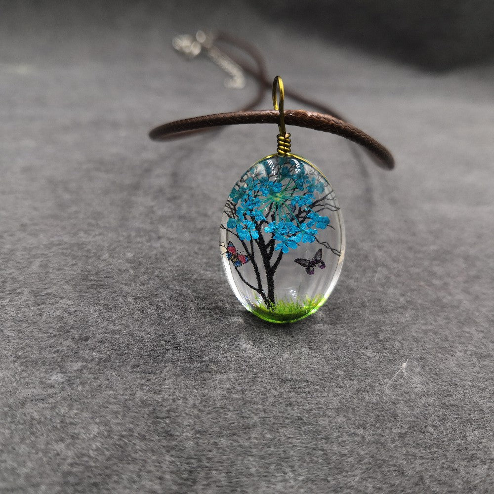 Wholesale Chic Crystal Pendant Necklace With Dried Flower Purple Boutique Resale Jewelry Accessory