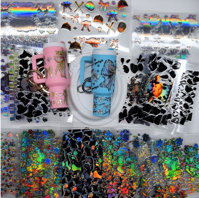Wholesale Holographic Stickers Random 20/50/100pcs Cartoon Pattern Mini Travel  Cup Stickerlaser wraps