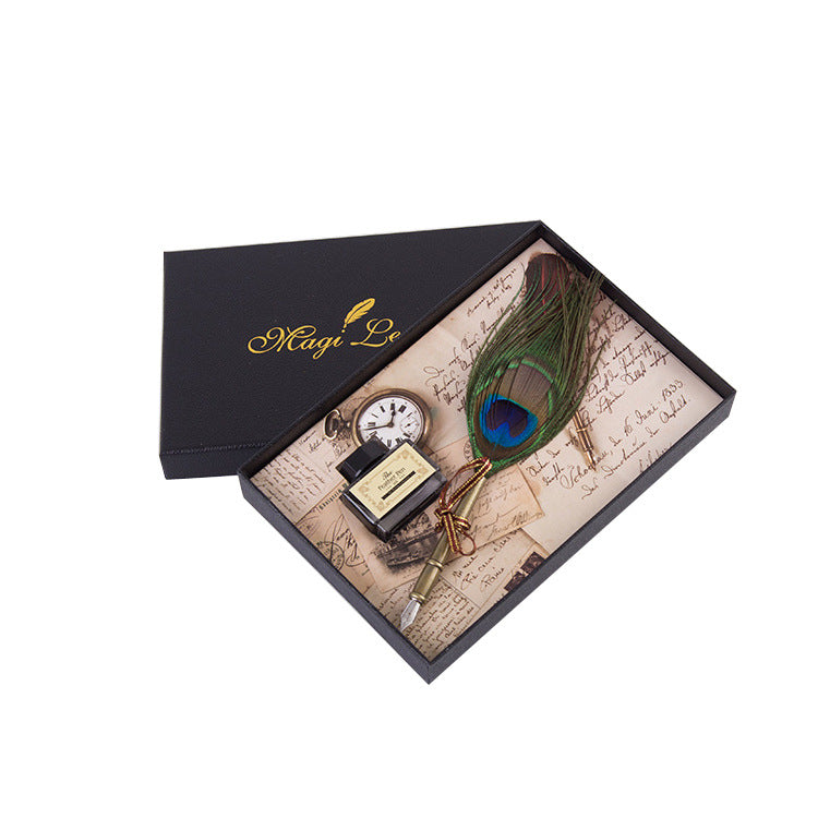 Wholesale Vintage Peacock Feather Fountain Pen Dip Pen Set Gift