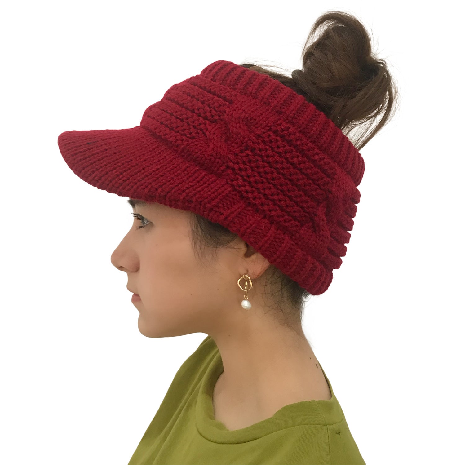 Wholesale Hollow Brim Knitted Ponytail Beanie