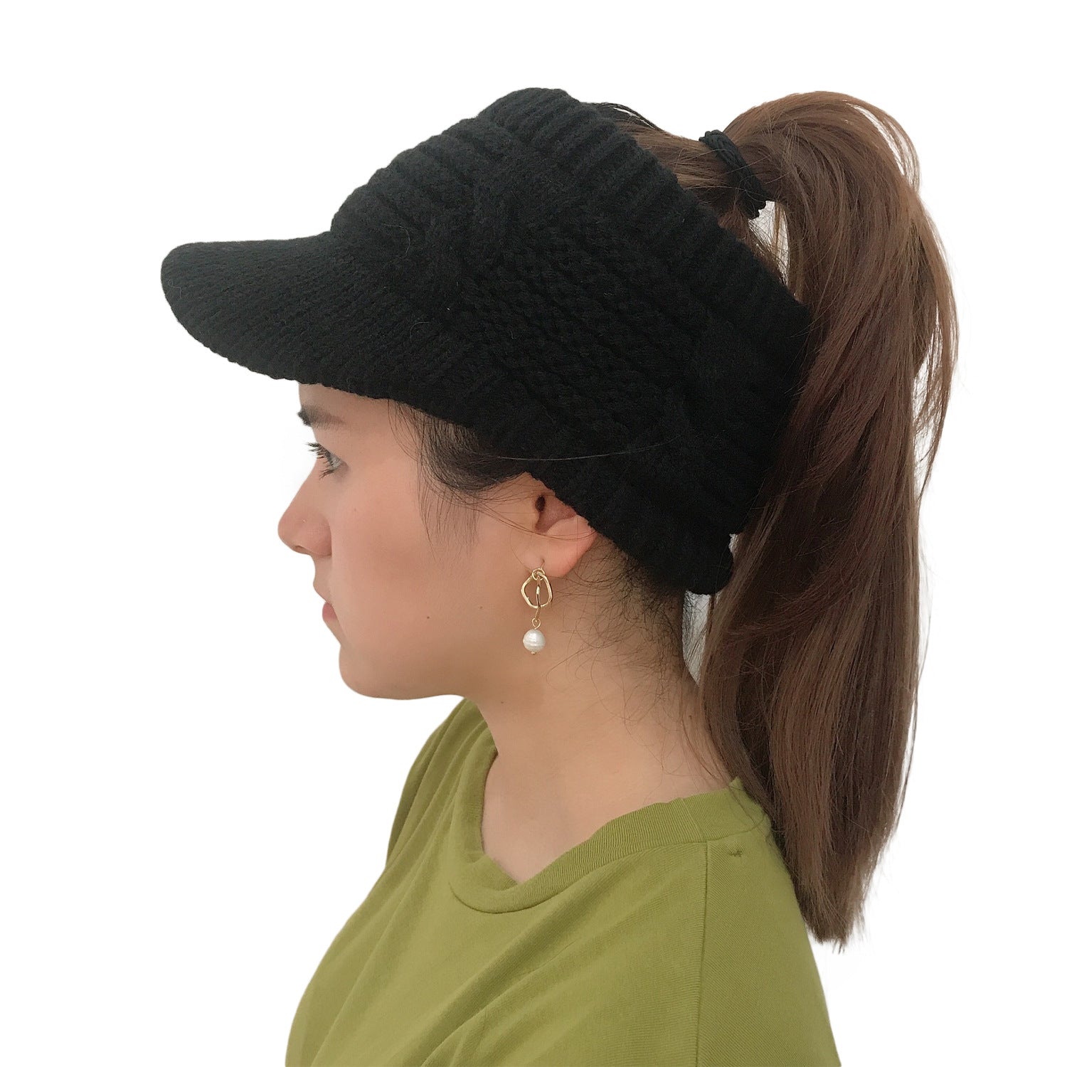 Wholesale Hollow Brim Knitted Ponytail Beanie