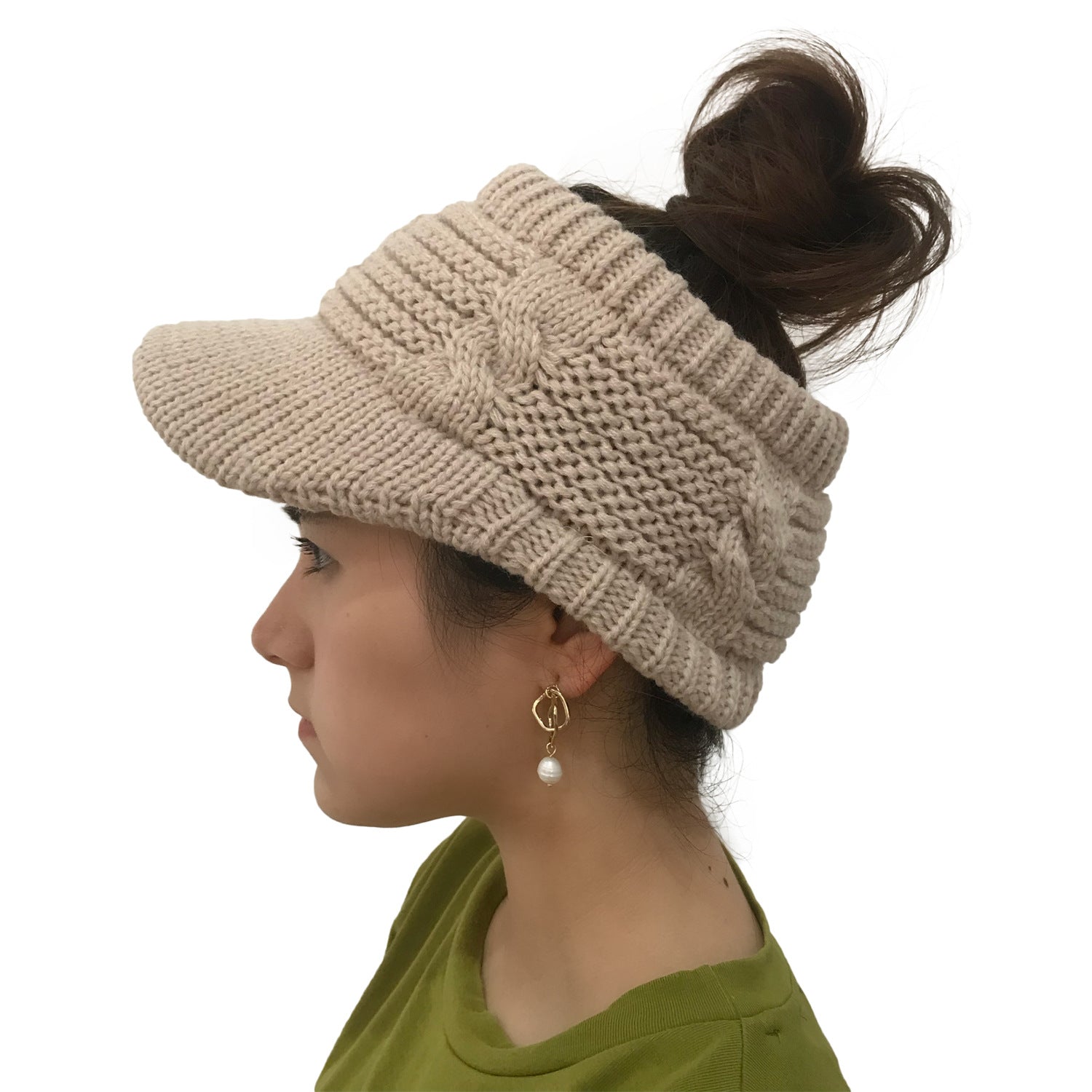 Wholesale Hollow Brim Knitted Ponytail Beanie