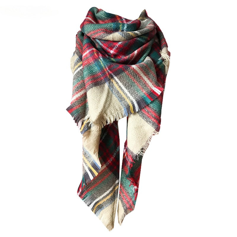 Wholesale Autumn and Winter Imitation Cashmere Double-sided Colorful Plaid Triangle Scarf