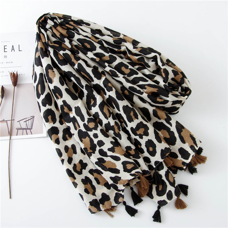 Wholesale Autumn and Winter Long Cotton and Linen Leopard Print Scarf