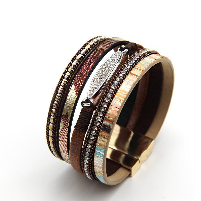 Wholesale Vintage Multi-layer Woven Bohemian Ethnic Style Magnetic Clasp Bracelet