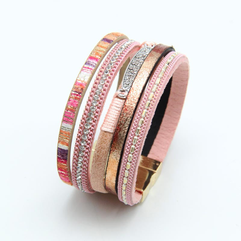 Wholesale Vintage Multi-layer Woven Bohemian Ethnic Style Magnetic Clasp Bracelet