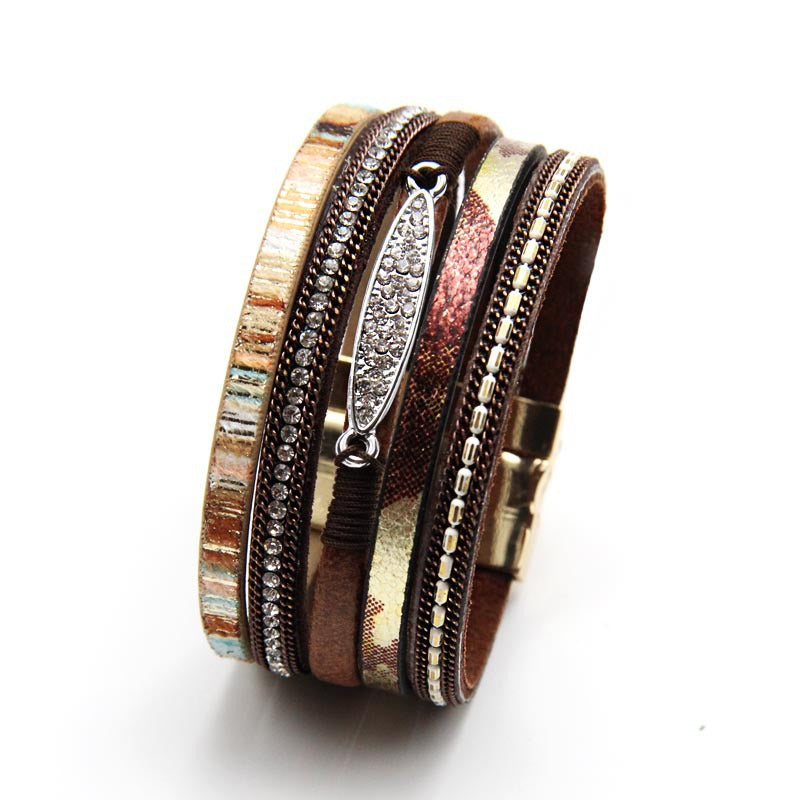 Wholesale Vintage Multi-layer Woven Bohemian Ethnic Style Magnetic Clasp Bracelet