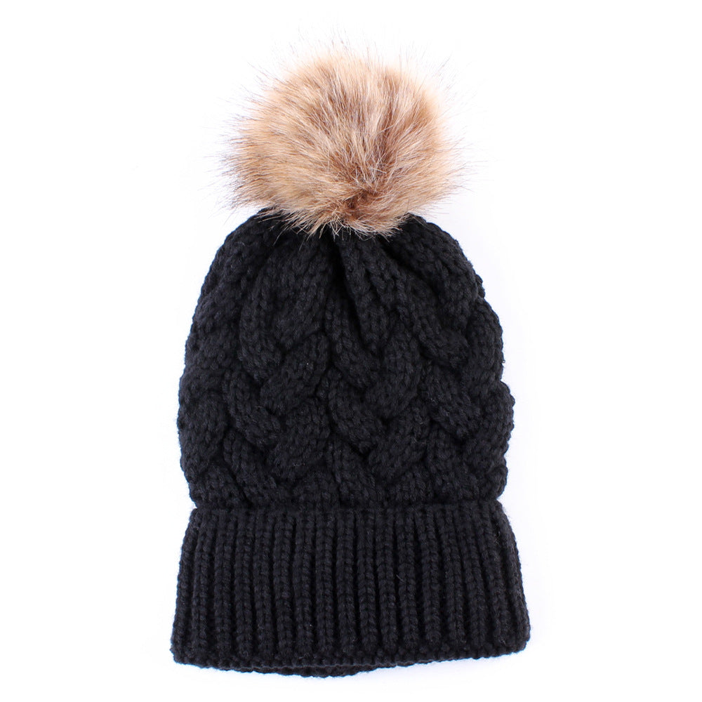 Wholesale hemp flower knitted pullover ladies hat autumn and winter thick fur ball adult hat