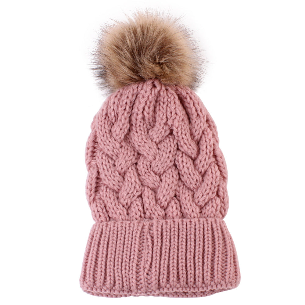 Wholesale hemp flower knitted pullover ladies hat autumn and winter thick fur ball adult hat