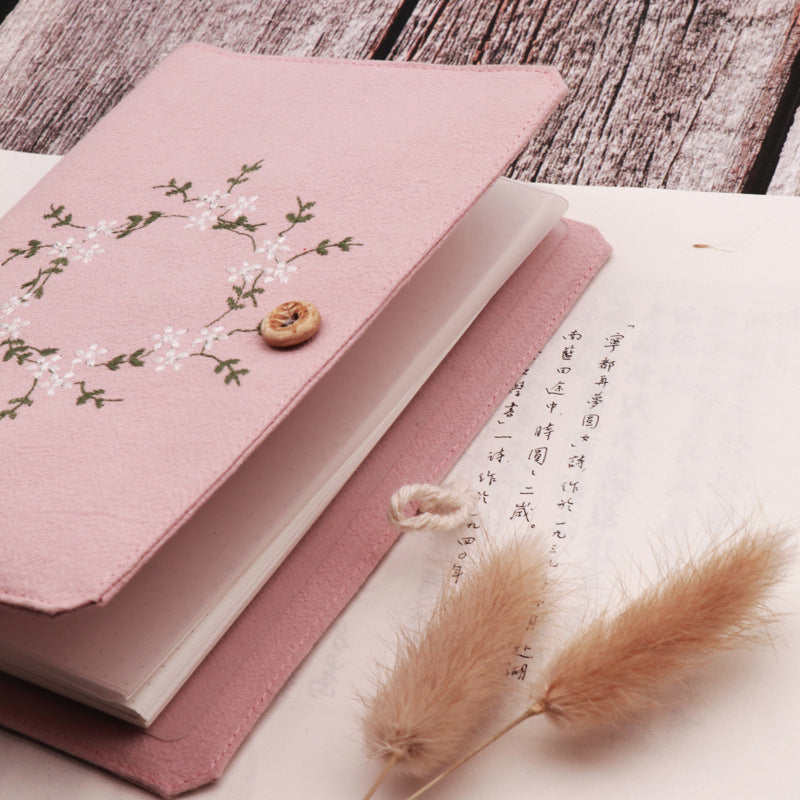Wholesale Cotton Fabric Embroidered Wreath Binder A5/A6 Literary Notebook