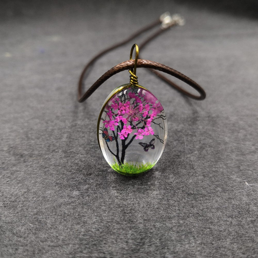 Wholesale Chic Crystal Pendant Necklace With Dried Flower Purple Boutique Resale Jewelry Accessory