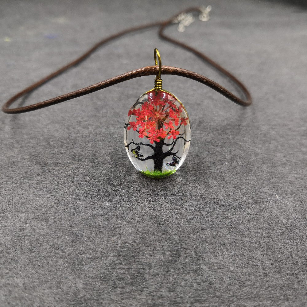 Wholesale Chic Crystal Pendant Necklace With Dried Flower Purple Boutique Resale Jewelry Accessory