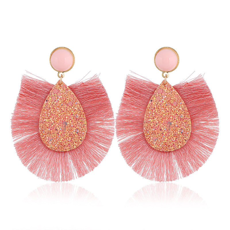 Wholesale Exaggerated Colorful Sequin Drop Tassel Geometric Earrings