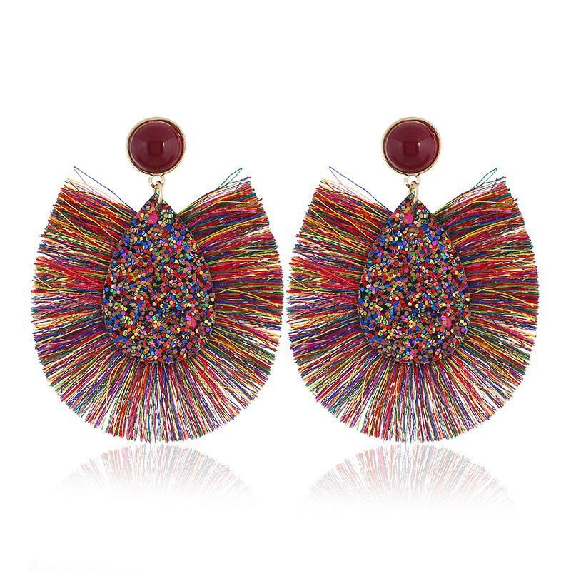 Wholesale Exaggerated Colorful Sequin Drop Tassel Geometric Earrings