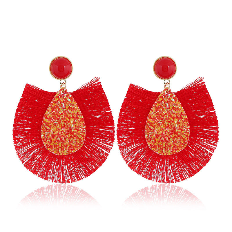 Wholesale Exaggerated Colorful Sequin Drop Tassel Geometric Earrings