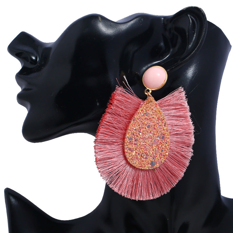 Wholesale Exaggerated Colorful Sequin Drop Tassel Geometric Earrings