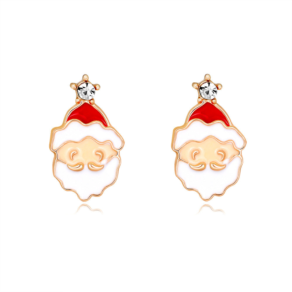 Wholesale Christmas Oil Dripping Diamond Snowman Bell Alloy Earrings