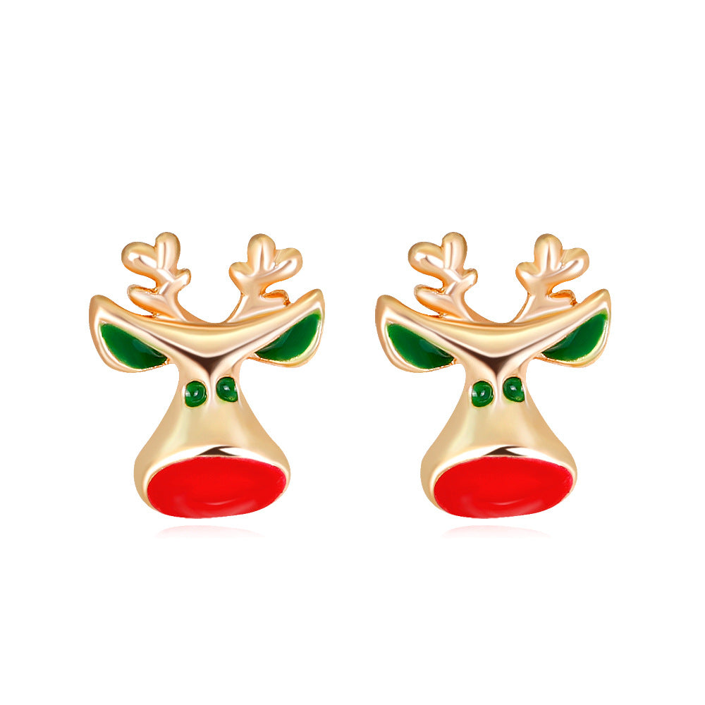 Wholesale Christmas Oil Dripping Diamond Snowman Bell Alloy Earrings