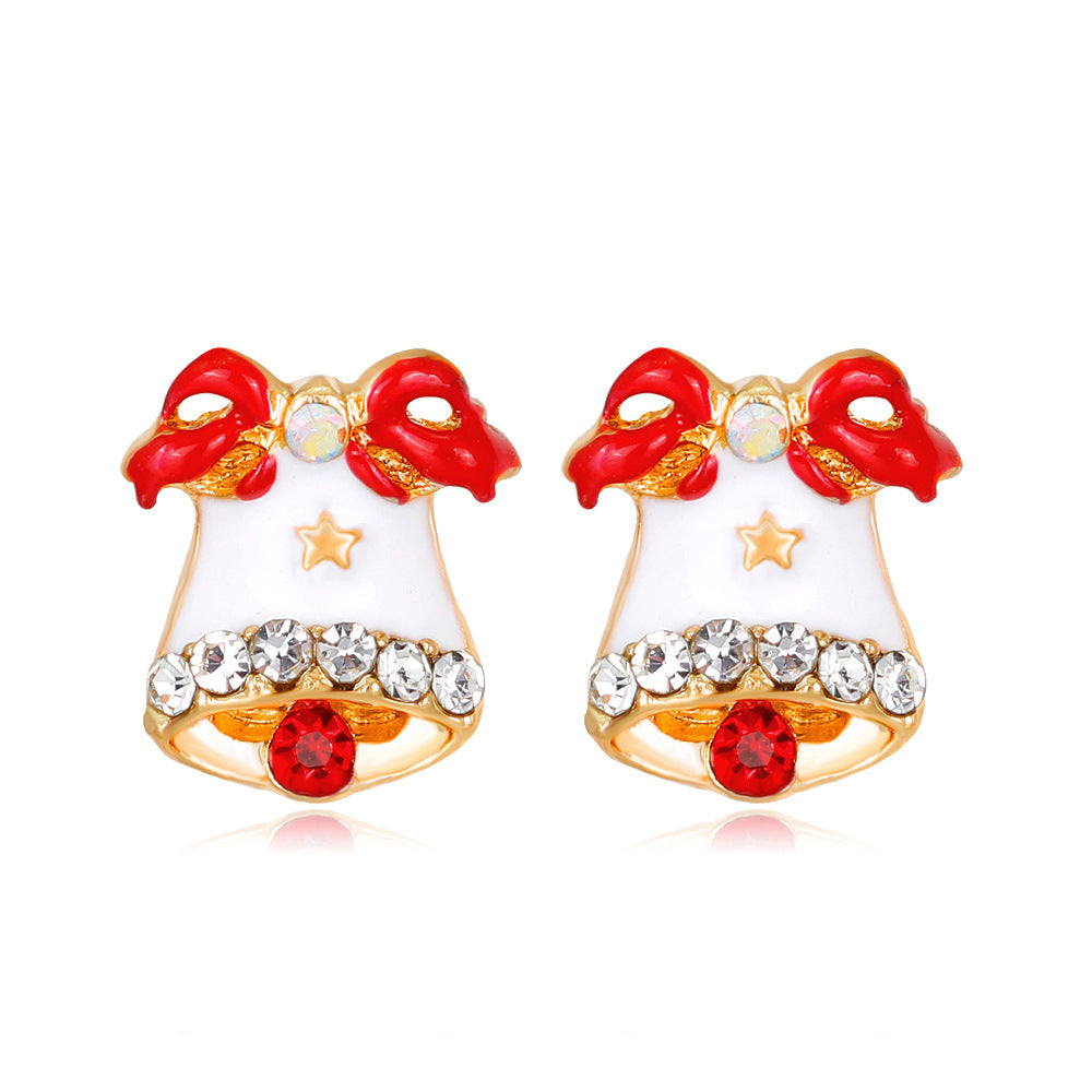 Wholesale Christmas Oil Dripping Diamond Snowman Bell Alloy Earrings