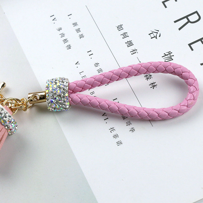 Wholesale Diamond Inlaid Pentagram Leather Key Ring