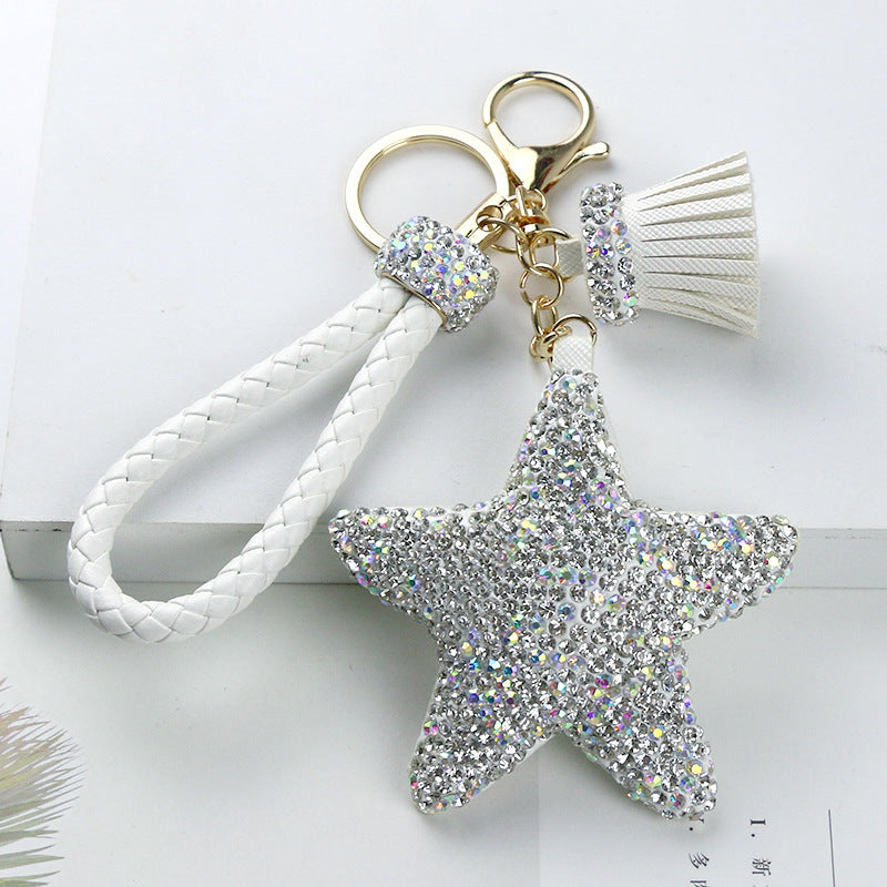 Wholesale Diamond Inlaid Pentagram Leather Key Ring