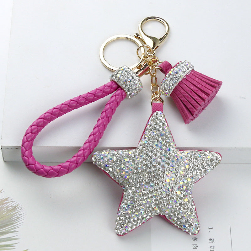 Wholesale Diamond Inlaid Pentagram Leather Key Ring