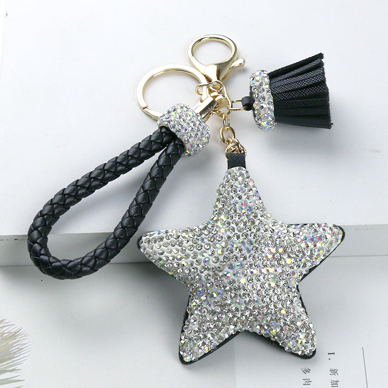 Wholesale Diamond Inlaid Pentagram Leather Key Ring