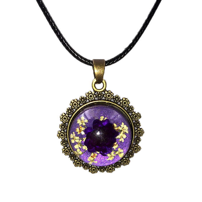 Wholesale 6pcs Vintage Alloy Dried Flower Three-dimensional Sunflower Resin Necklace