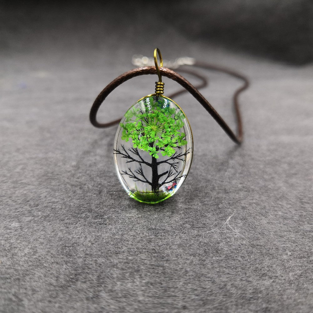 Wholesale Hand Painted Tree Flower Pendant Necklace Red Crystal Fashion Jewelry Accessory Gift For Women