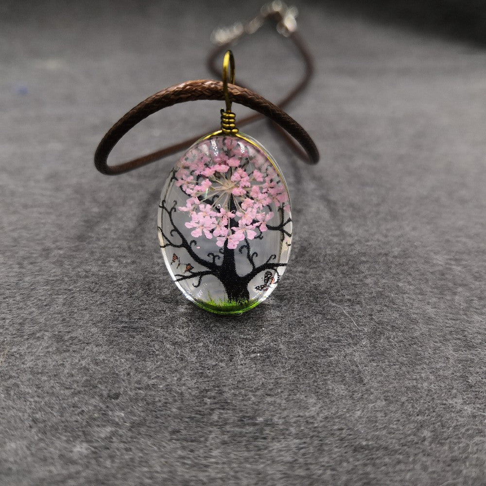 Wholesale Chic Crystal Pendant Necklace With Dried Flower Purple Boutique Resale Jewelry Accessory