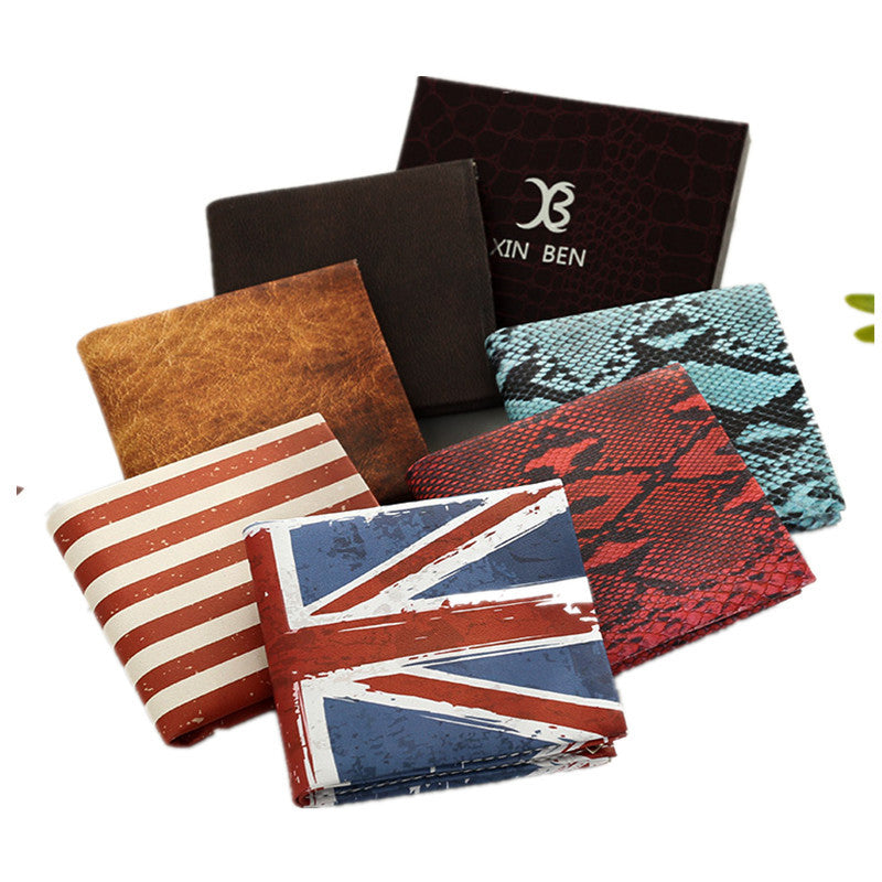 Wholesale Retro Creative Printed Men's Short PU Leather Wallet