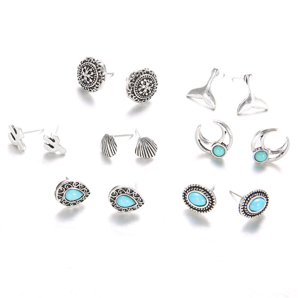 Wholesale Heart Shell Turquoise Whale Tail Cactus Earrings