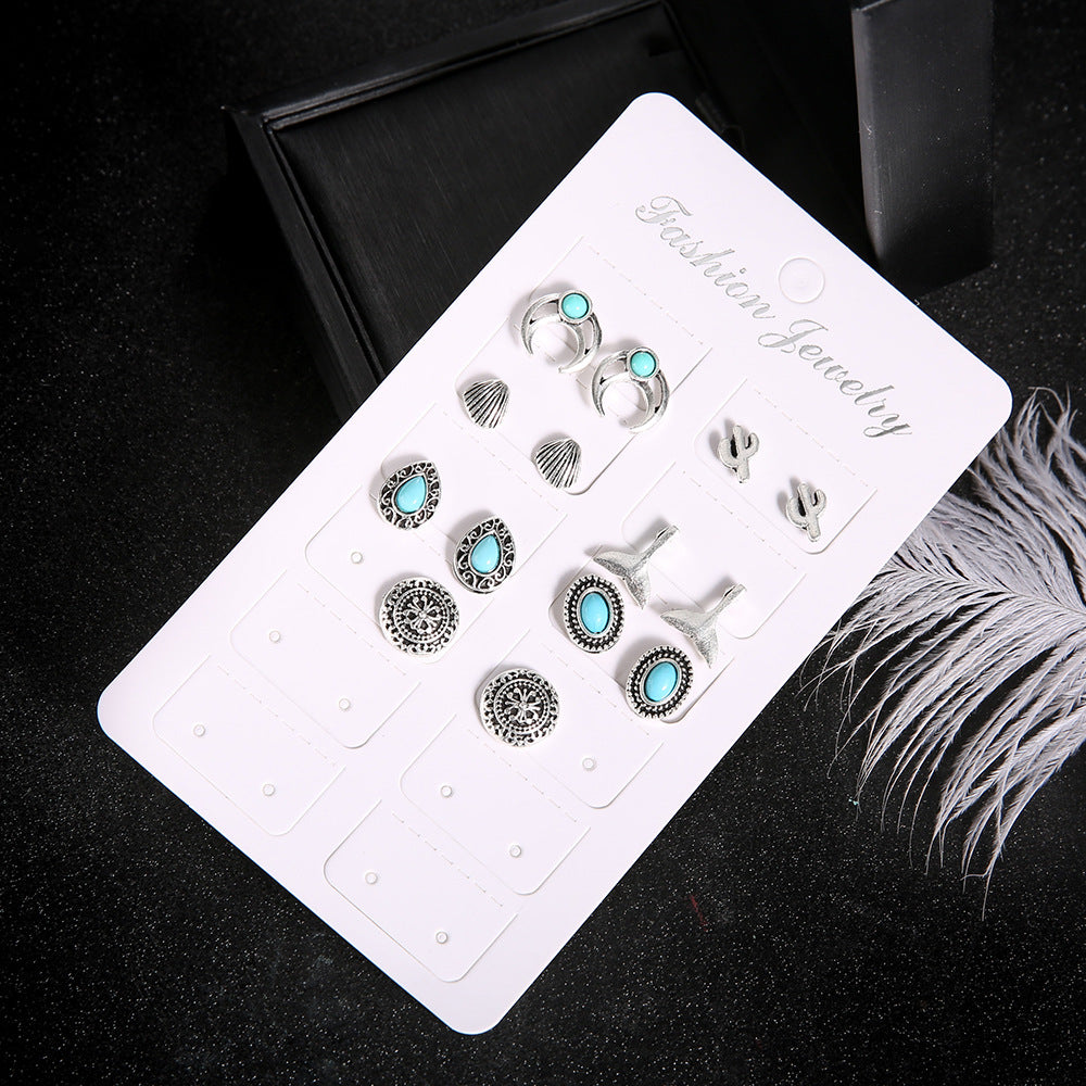 Wholesale Heart Shell Turquoise Whale Tail Cactus Earrings