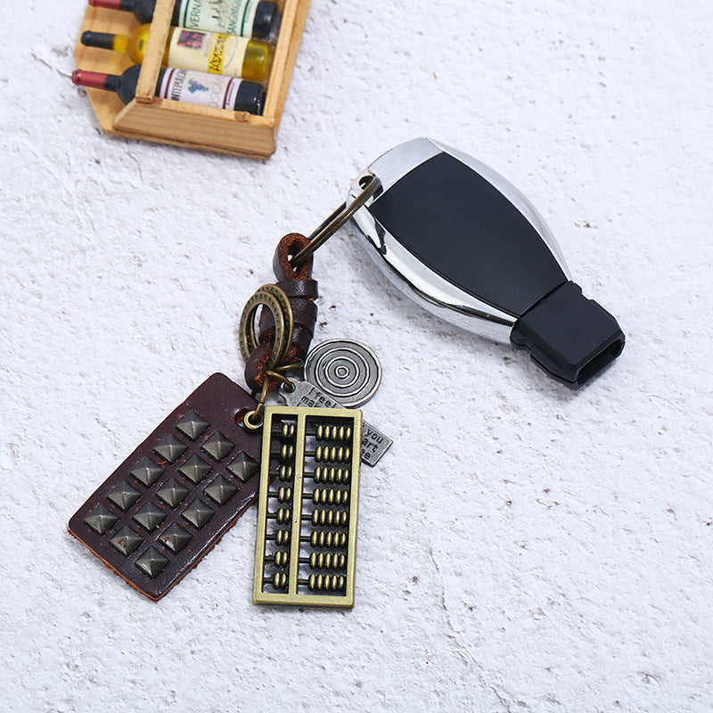 Wholesale Handmade Vintage Woven Leather Abacus Keychain