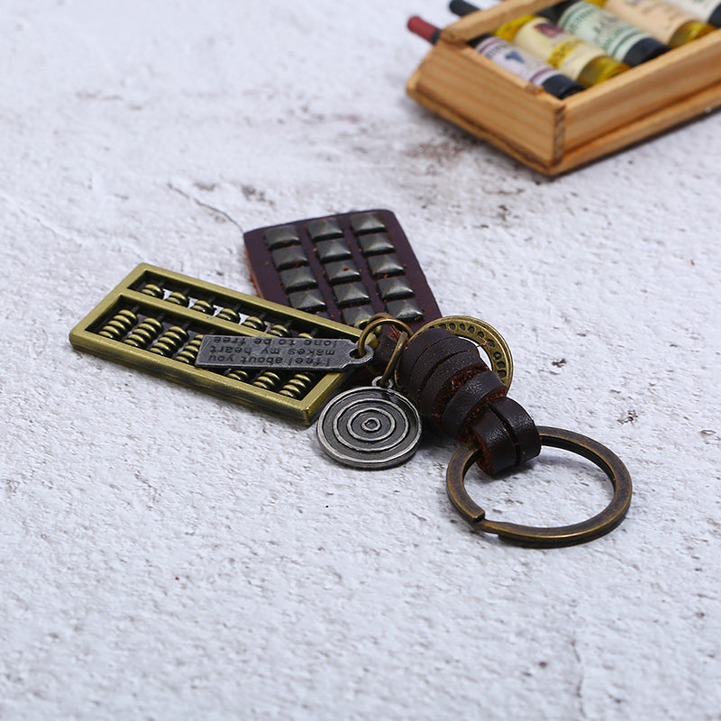 Wholesale Handmade Vintage Woven Leather Abacus Keychain
