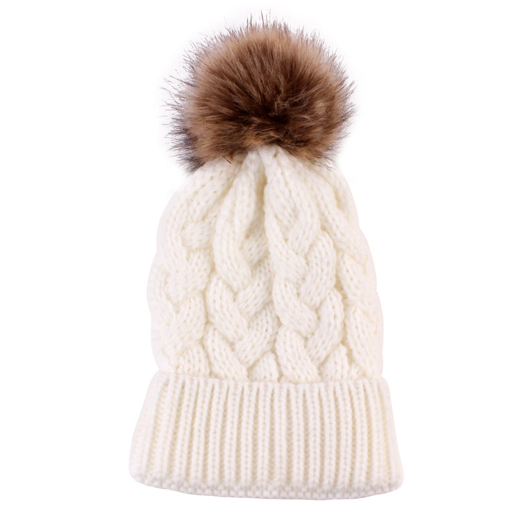 Wholesale hemp flower knitted pullover ladies hat autumn and winter thick fur ball adult hat