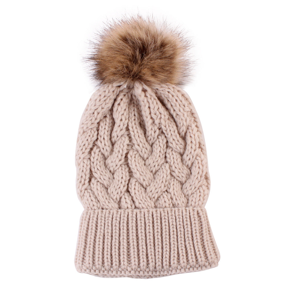 Wholesale hemp flower knitted pullover ladies hat autumn and winter thick fur ball adult hat