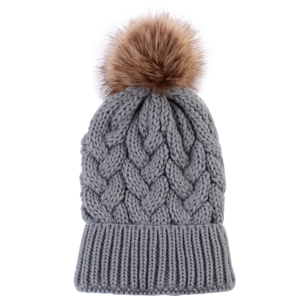 Wholesale hemp flower knitted pullover ladies hat autumn and winter thick fur ball adult hat