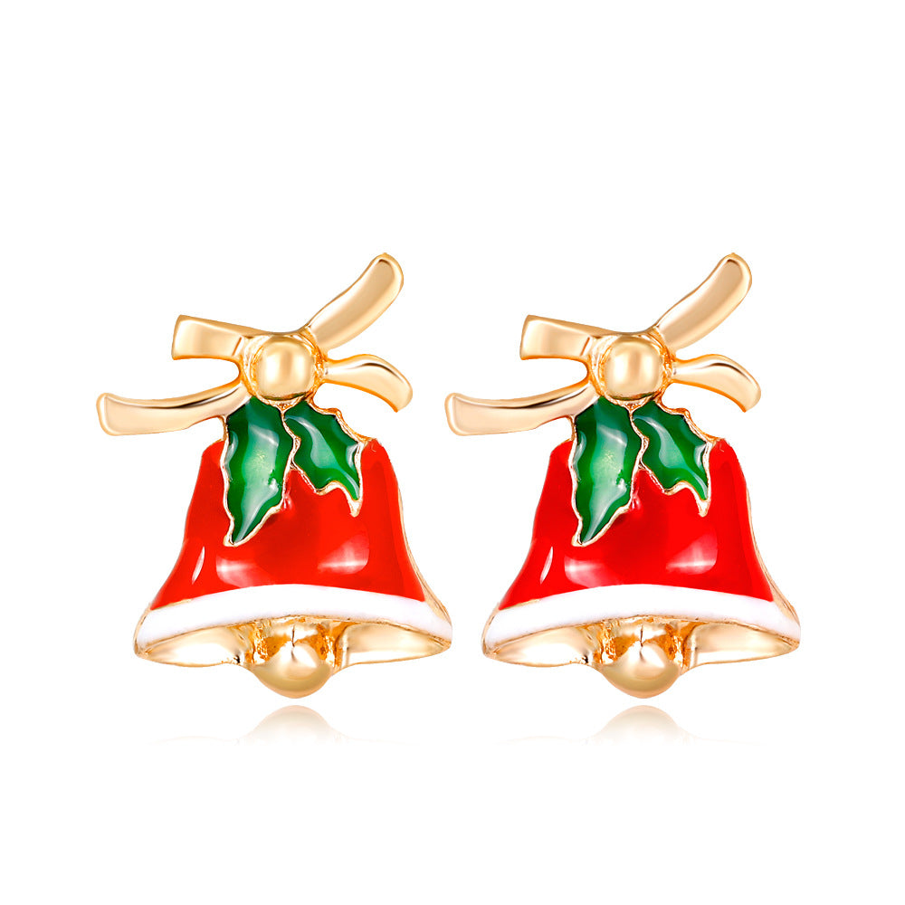 Wholesale Christmas Oil Dripping Diamond Snowman Bell Alloy Earrings