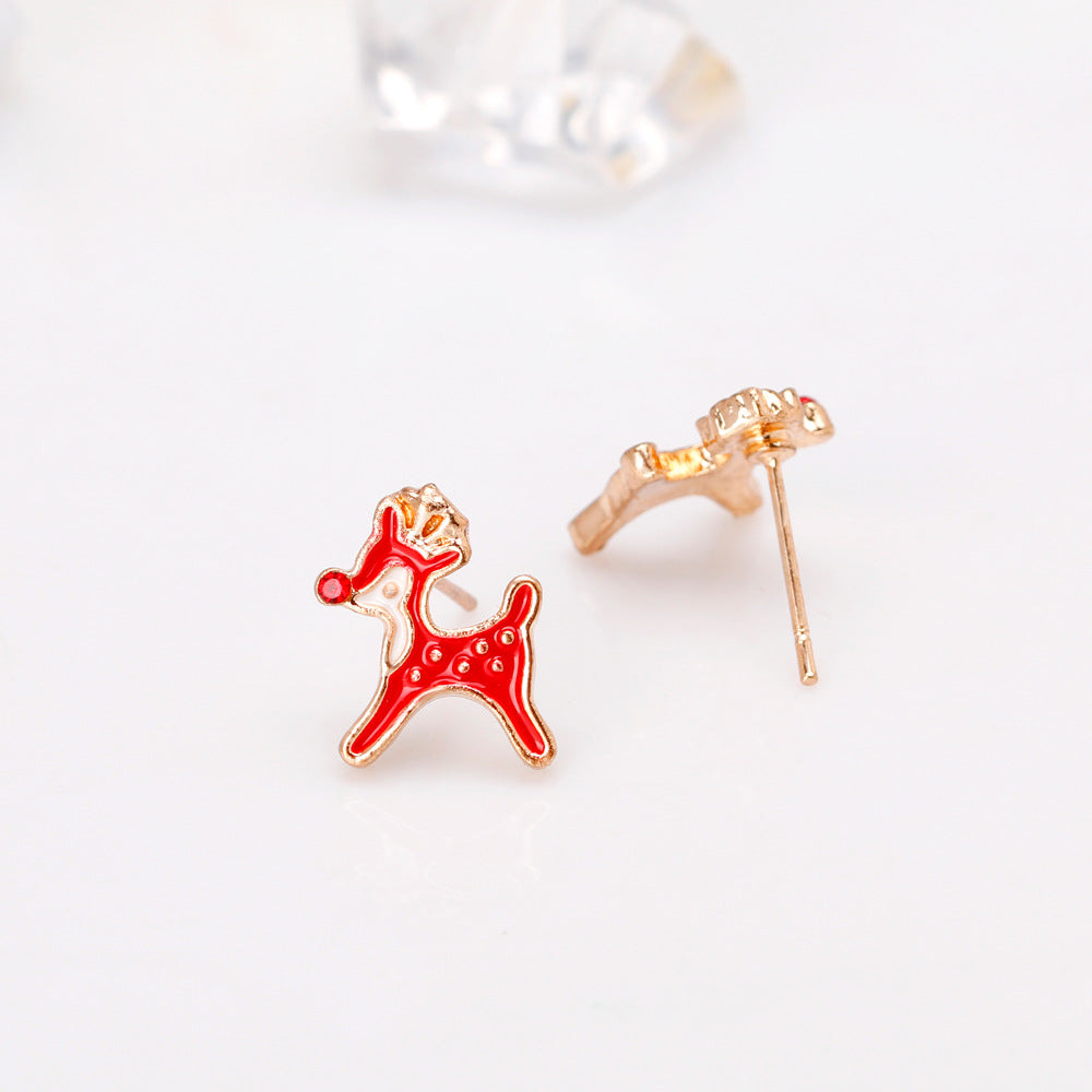 Wholesale Christmas Oil Dripping Diamond Snowman Bell Alloy Earrings