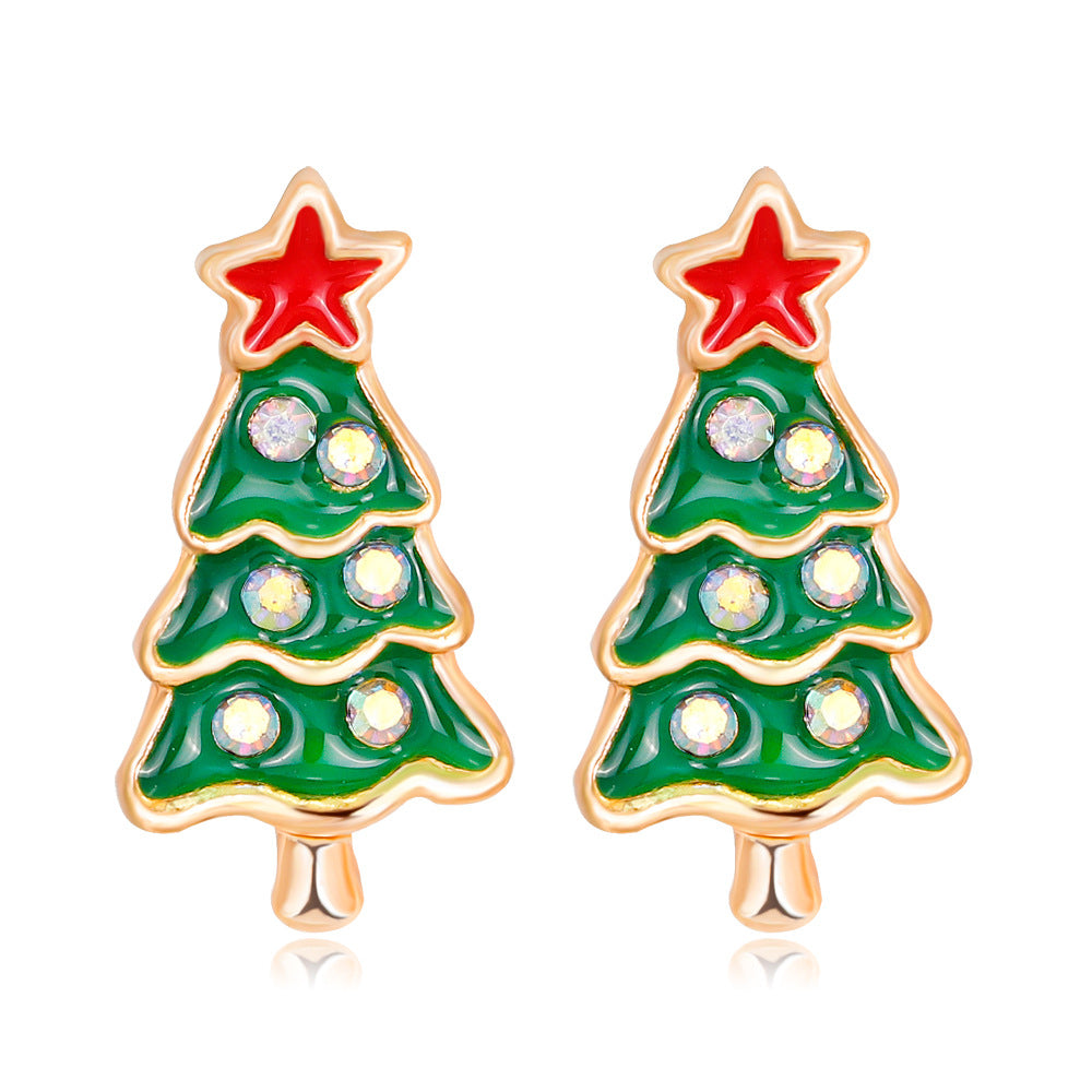 Wholesale Christmas Oil Dripping Diamond Snowman Bell Alloy Earrings
