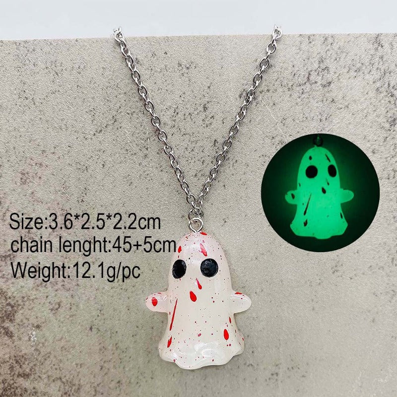 Wholesale Stereo Resin Glow-in-the-dark Ghost Halloween Wishing Bottle Earrings and Necklaces Set