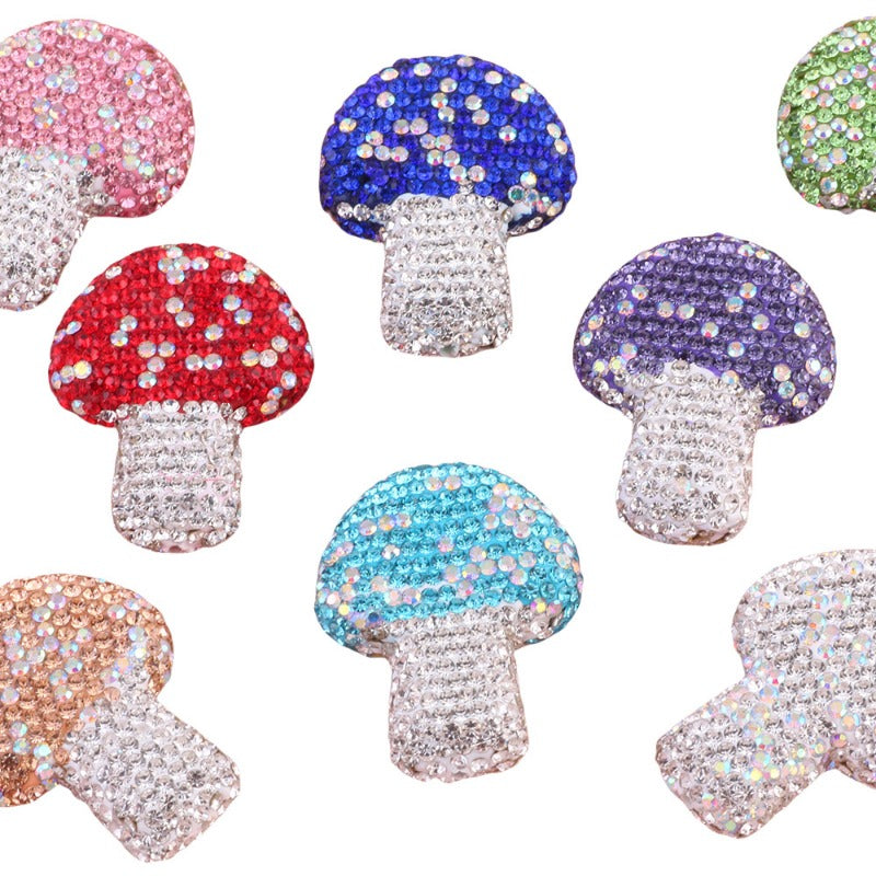 Wholesale 5pcs Starry Sky Colorful Mushroom Full Diamond Clay Drill Ball Straight Hole DIY Beads