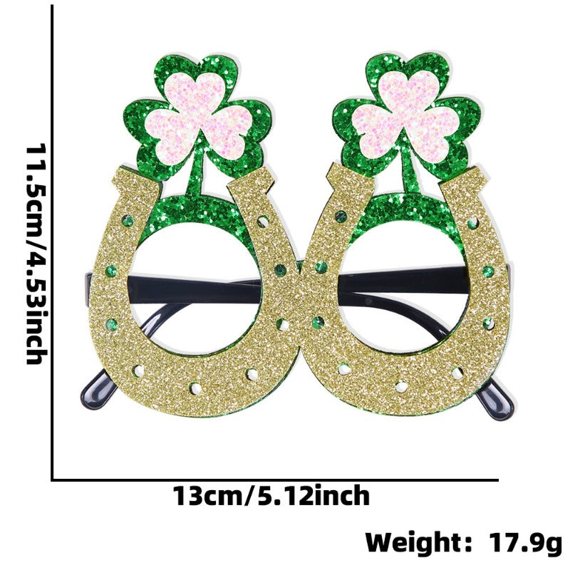 Wholesale St. Patrick's Party Non-woven Green Glitter Eyeglasses Frame Irish Festival Shamrock Glasses